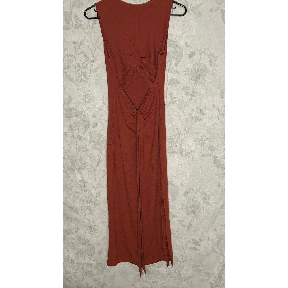 Rust Orange Twist Back Cutout Midi Dress Sleeveless Women's